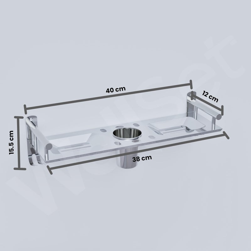 Well Set رف متعدد الاستخدامات من الفولاذ المقاوم للصدأ | حامل صابون مع حامل فرشاة أسنان | ملحقات وتجهيزات الحمام - Image 5