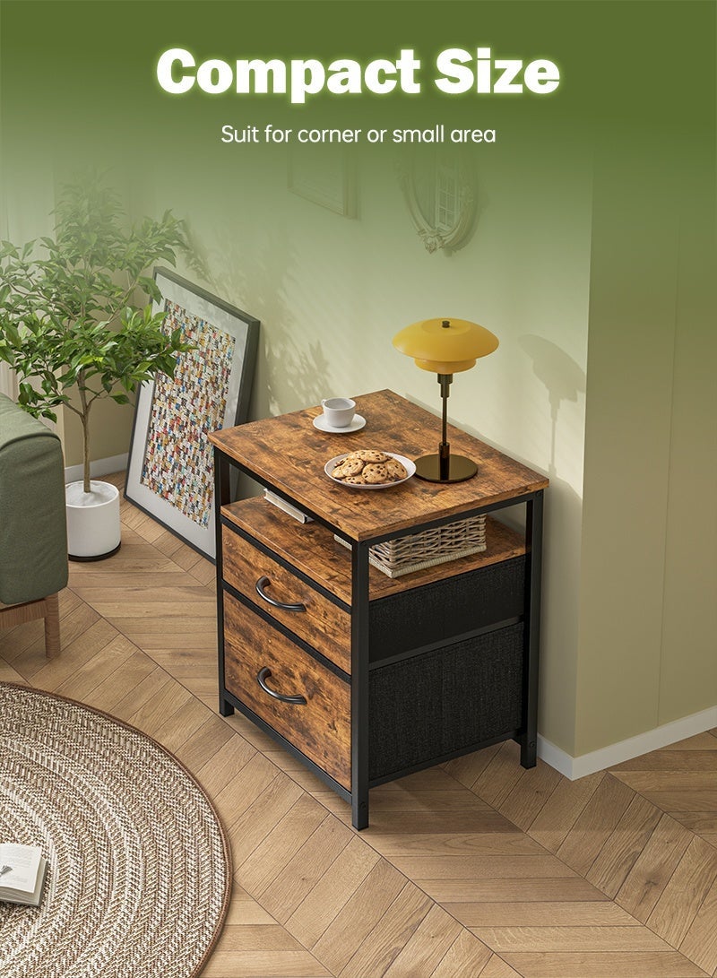 FAMAPY Bedside Table,Nightstand With Fabric Drawer,End Table With Open Shelf,Night Stand For Bedside Rustic Brown " - Image 5