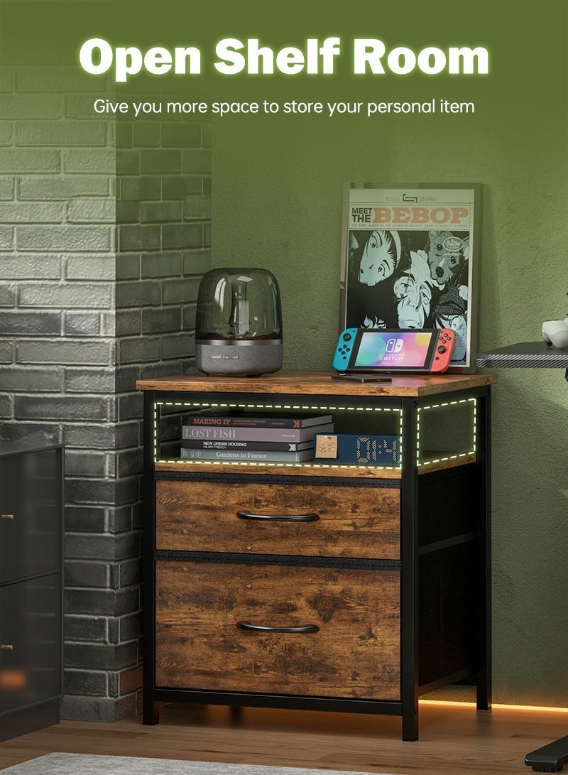 FAMAPY Bedside Table,Nightstand With Fabric Drawer,End Table With Open Shelf,Night Stand For Bedside Rustic Brown " - Image 3