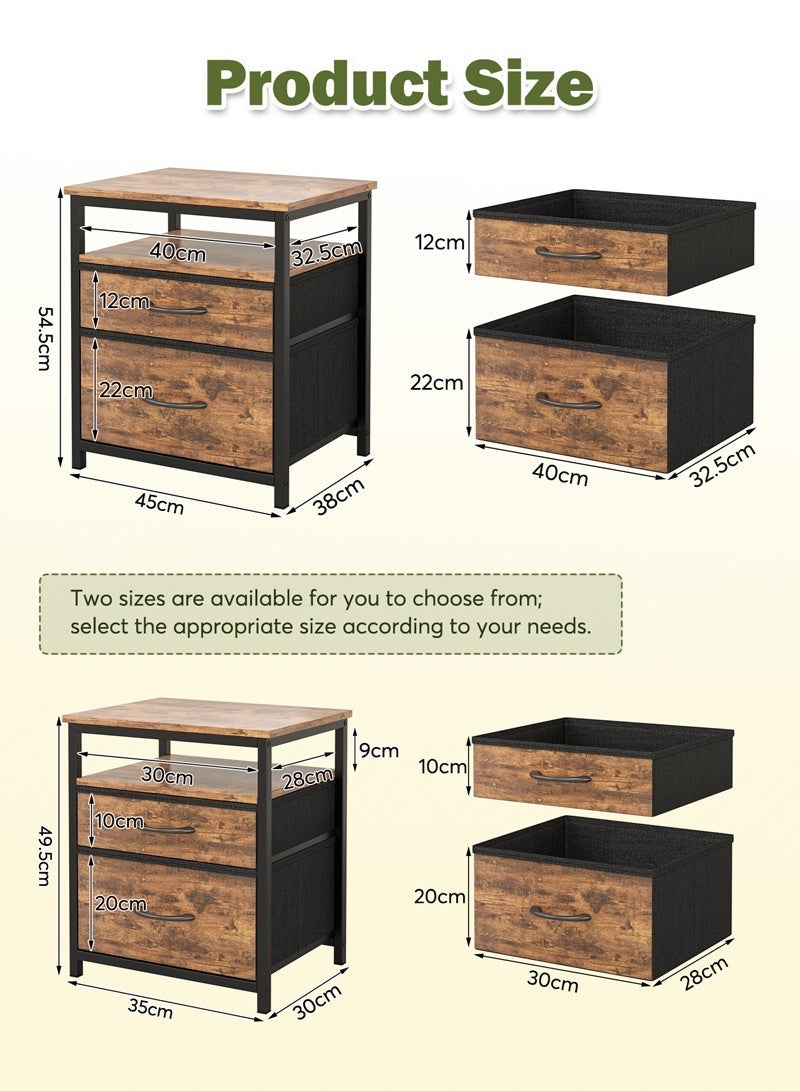 FAMAPY Bedside Table,Nightstand With Fabric Drawer,End Table With Open Shelf,Night Stand For Bedside Rustic Brown " - Image 2