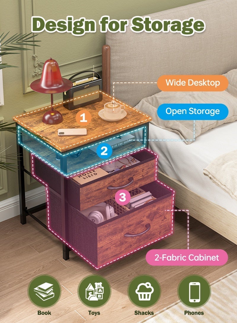 FAMAPY Bedside Table,Nightstand With Fabric Drawer,End Table With Open Shelf,Night Stand For Bedside Rustic Brown " - Image 4
