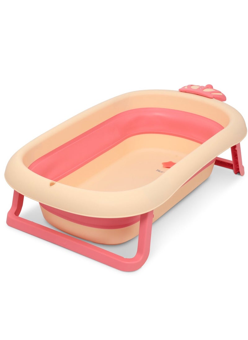 Nurtur حوض استحمام للأطفال قابل للطي من نورتور، حوض استحمام صغير للأطفال بتصميم مانع للانزلاق باللون البرتقالي  - Image 1