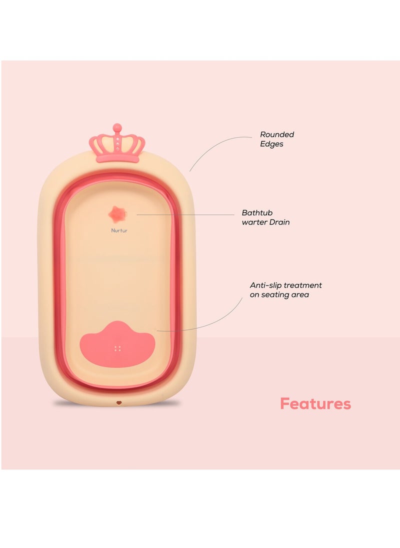 Nurtur حوض استحمام للأطفال قابل للطي من نورتور، حوض استحمام صغير للأطفال بتصميم مانع للانزلاق باللون البرتقالي  - Image 2