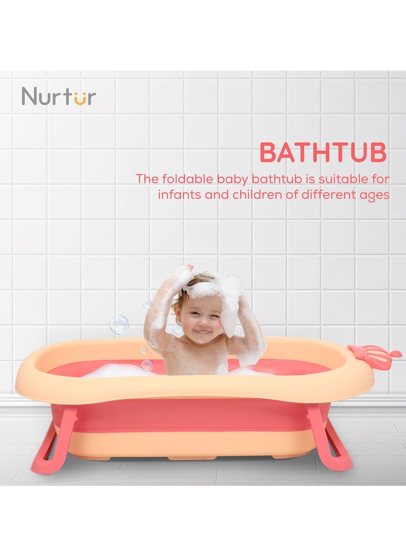 Nurtur حوض استحمام للأطفال قابل للطي من نورتور، حوض استحمام صغير للأطفال بتصميم مانع للانزلاق باللون البرتقالي  - Image 5