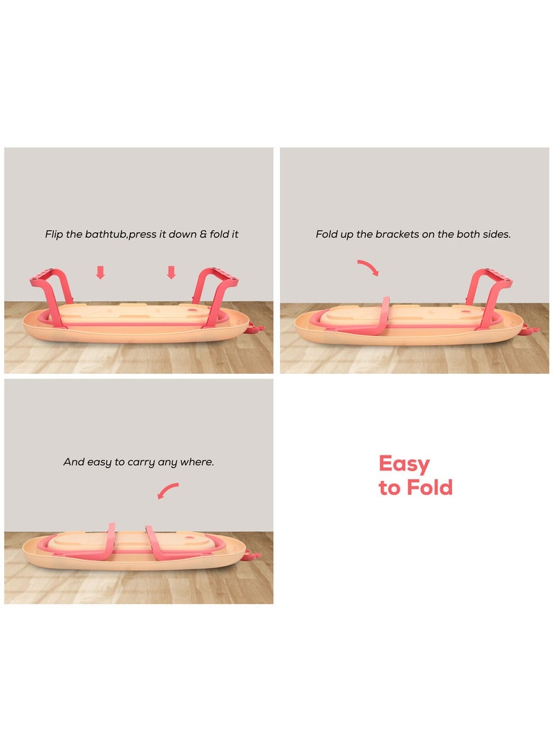 Nurtur - حوض استحمام للأطفال قابل للطي من نورتور، حوض استحمام صغير للأطفال بتصميم مانع للانزلاق باللون البرتقالي - Image 1