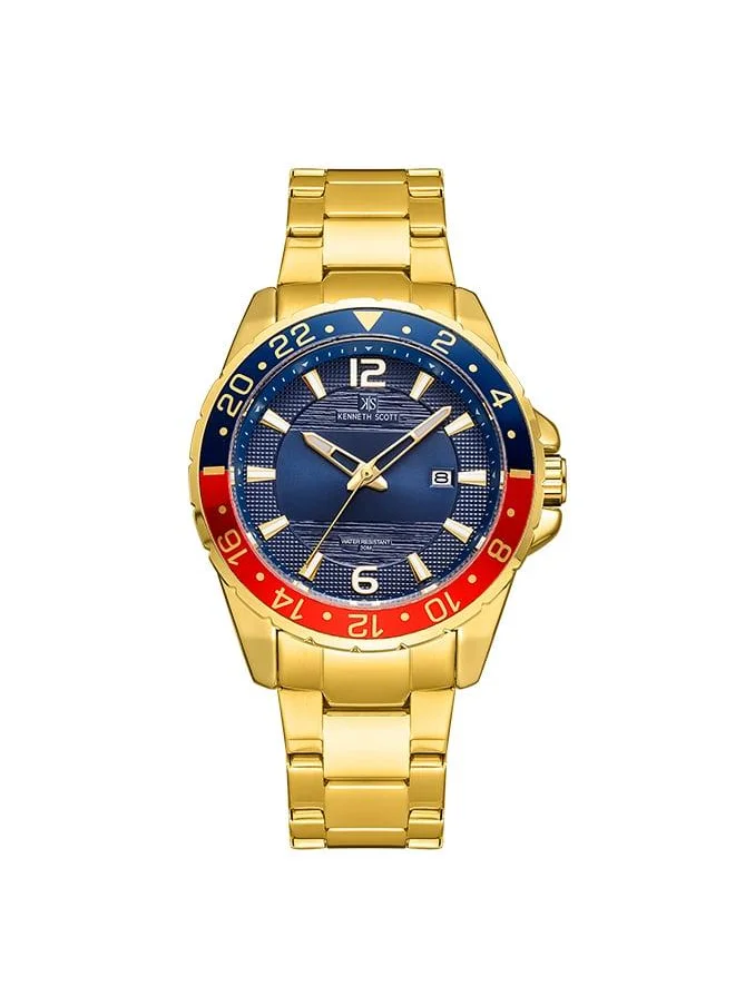 KENNETH SCOTT Kenneth Scott K22041-GBGN Men's Analog Display Watch & Stainless Steel Strap Gold