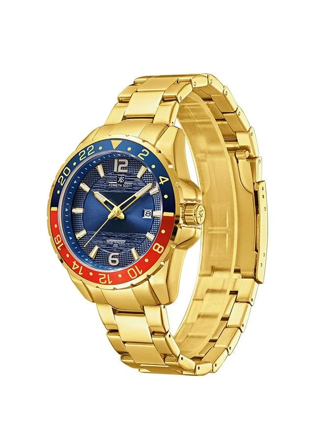 KENNETH SCOTT Kenneth Scott K22041-GBGN Men's Analog Display Watch & Stainless Steel Strap Gold