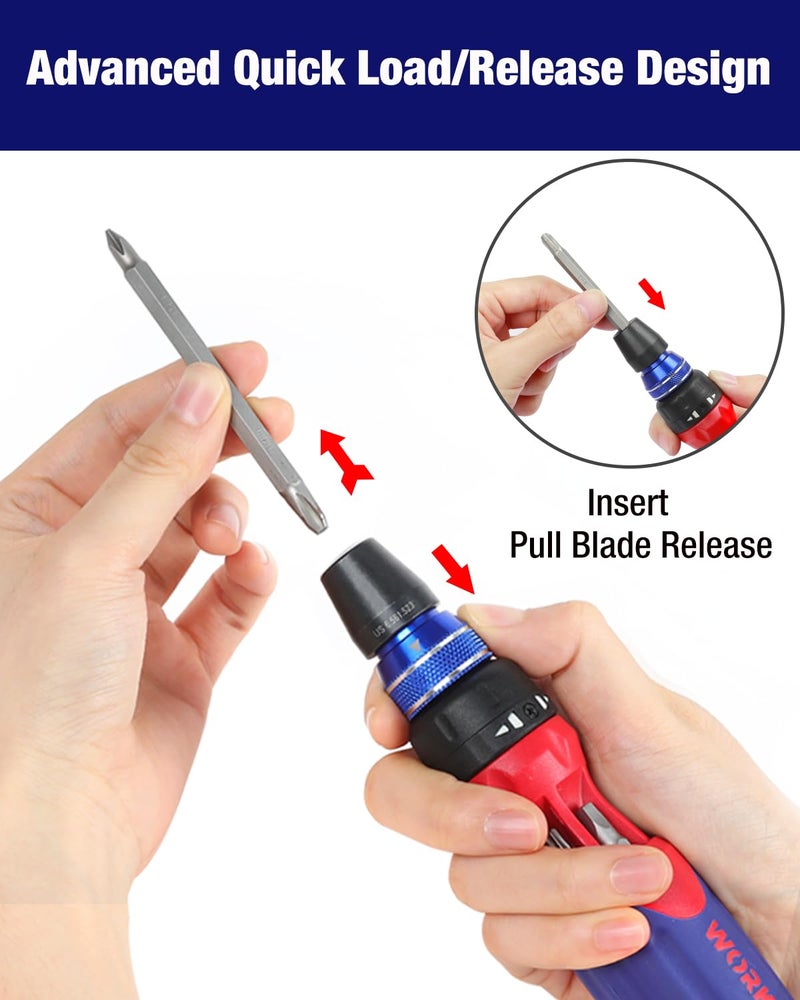 WORKPRO 12-in-1 Ratcheting Multi-Bit Screwdriver Set, Quick-load Mechanism Screwdriver with Double End Bits in Handle - Image 4