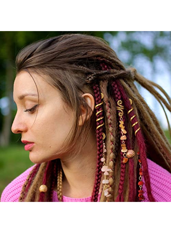 BBTO 12 Pcs Hair Jewelry for Braids Natural Crystal Stone Dreadlock Accessories Metal Hair Accessories Gold Loc Dreadlock Spirals Cuff Rings Charm for Women Braid Hairstyle DecorBright Colors - Image 4