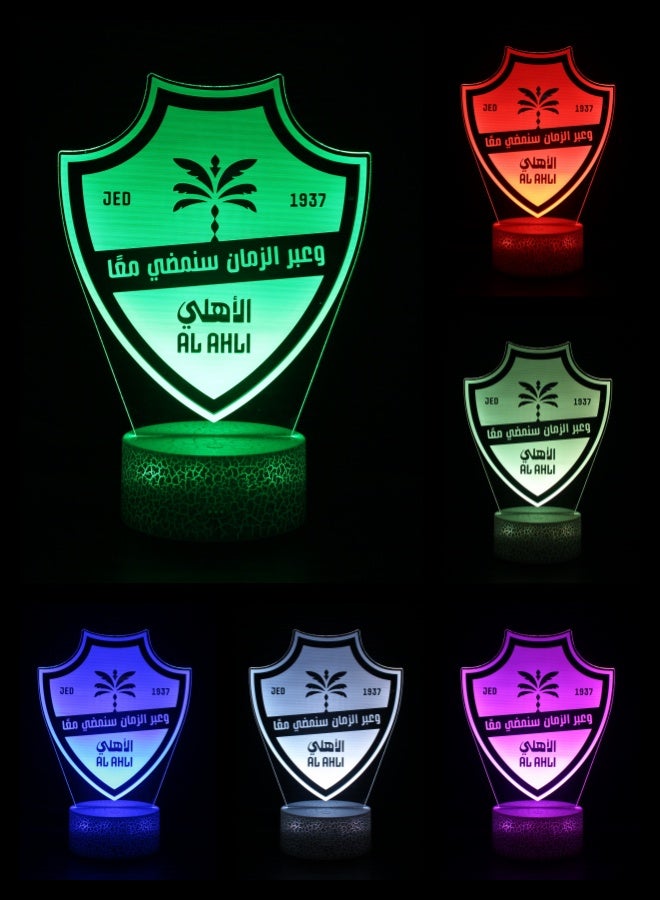 إيه آن د دبليو جديد مصباح ليلي ثلاثي الابعاد للأهلي السعودي, اضاءه قيمنق LED RGB 16 لون, 4 أوضاع وميض ديناميكية, مؤقت إيقاف 1-24 ساعة, تحكم بالريموت واللمس, قيمنق ديكور, زينة غرفة نوم, هدية لمحبي كرة القدم - Image 1