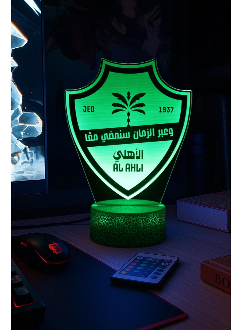 إيه آن د دبليو جديد مصباح ليلي ثلاثي الابعاد للأهلي السعودي, اضاءه قيمنق LED RGB 16 لون, 4 أوضاع وميض ديناميكية, مؤقت إيقاف 1-24 ساعة, تحكم بالريموت واللمس, قيمنق ديكور, زينة غرفة نوم, هدية لمحبي كرة القدم - Image 2