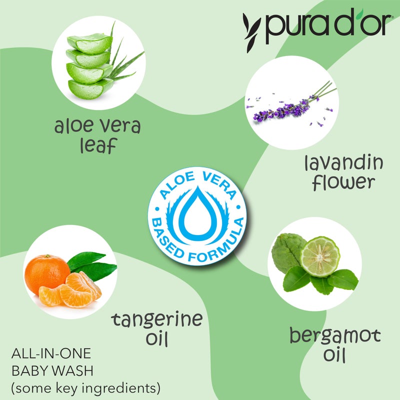 PURA D'OR 16 Oz All-in-One Calming Baby Wash & Shampoo For Hair & Entire Body, Tear Free, Sulfate Free, Natural Aloe Vera, USDA Biobased Gentle Formula - Image 3