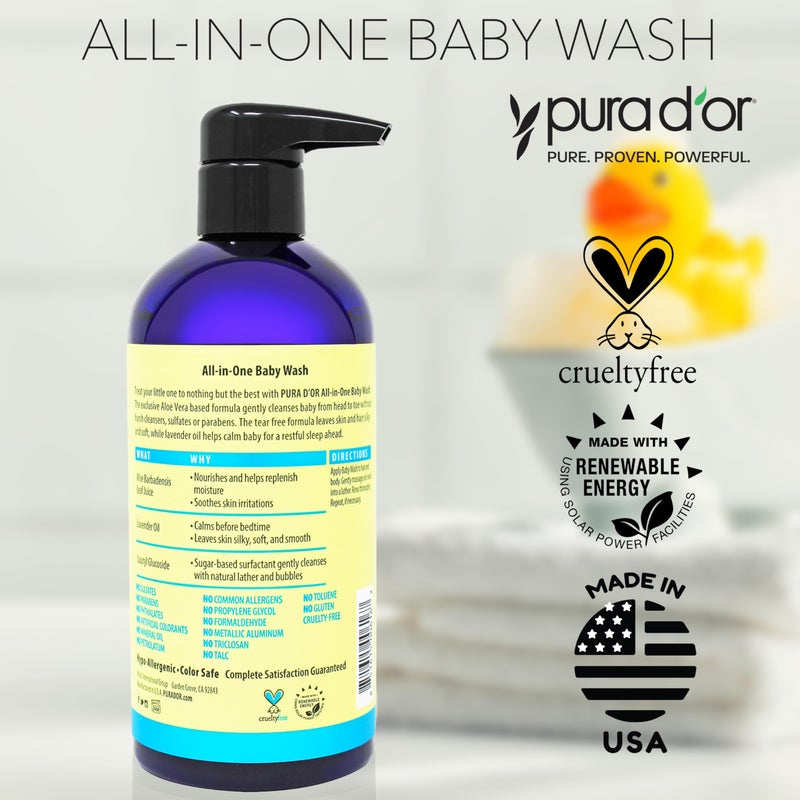 PURA D'OR 16 Oz All-in-One Calming Baby Wash & Shampoo For Hair & Entire Body, Tear Free, Sulfate Free, Natural Aloe Vera, USDA Biobased Gentle Formula - Image 5