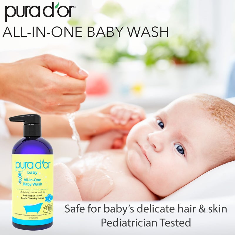 PURA D'OR 16 Oz All-in-One Calming Baby Wash & Shampoo For Hair & Entire Body, Tear Free, Sulfate Free, Natural Aloe Vera, USDA Biobased Gentle Formula - Image 4