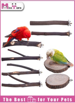 MissTiara 8 PCS Natural Wood Bird Perch Stand-Wooden Parrot Perch Stand-Perch Platform Cage Accessories for Parrotlets Budgies Cockatiels Parakeets Lovebirds  - Image 1