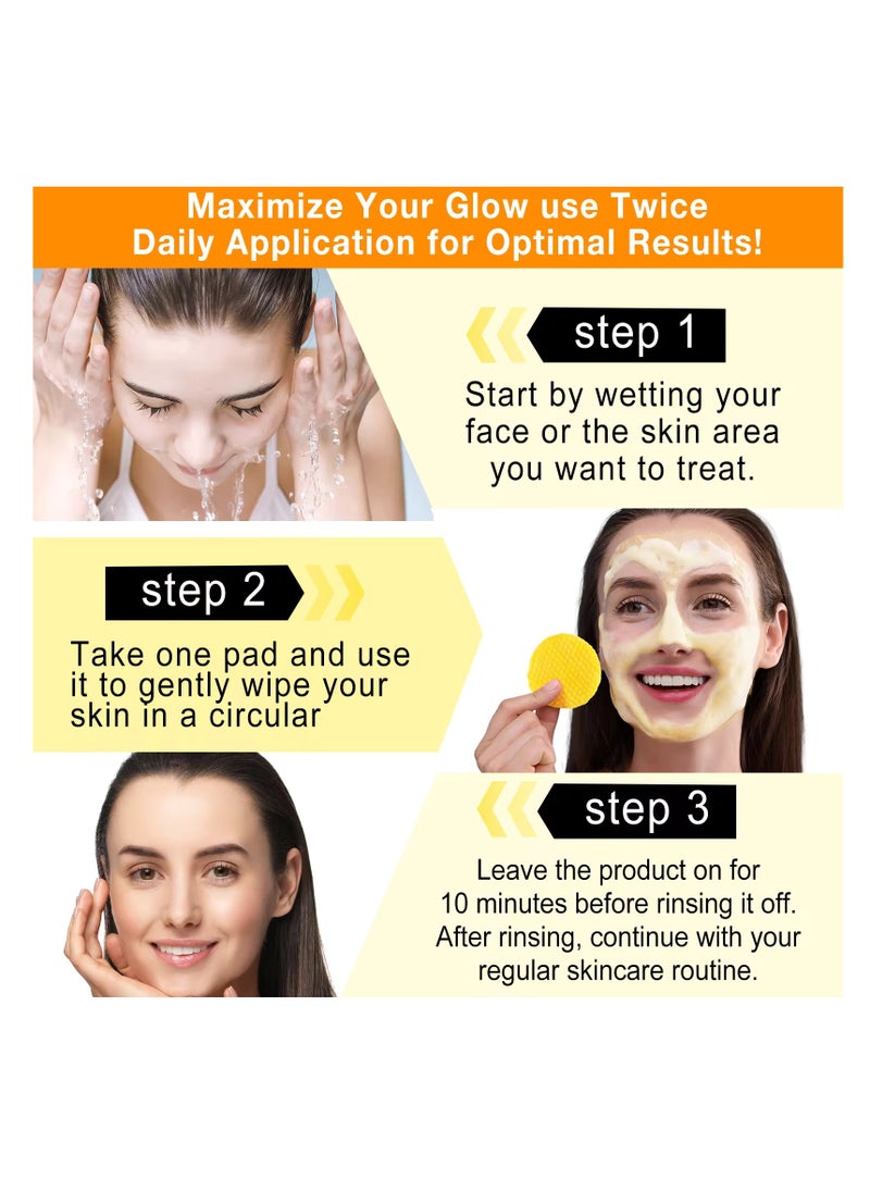 Yecuce 50 Pcs Kojic Acid & Turmeric Cleansing Pads for Dark Spots Turmeric Kojic Acid Cleansing Pads Helps Balance Skin Oil & Water Fade Spot Remove Excess Keratin Clean Oil Refines Pores Kojic Acid Pads  - Image 3