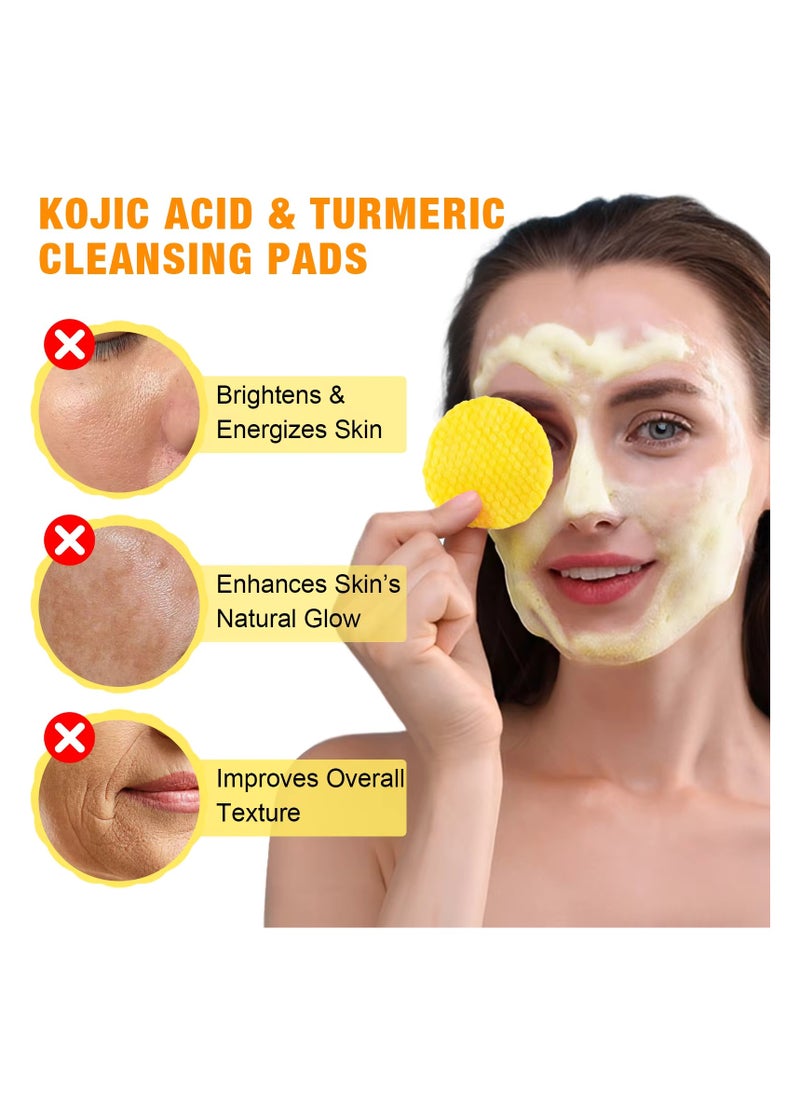 Yecuce 50 Pcs Kojic Acid & Turmeric Cleansing Pads for Dark Spots Turmeric Kojic Acid Cleansing Pads Helps Balance Skin Oil & Water Fade Spot Remove Excess Keratin Clean Oil Refines Pores Kojic Acid Pads  - Image 2