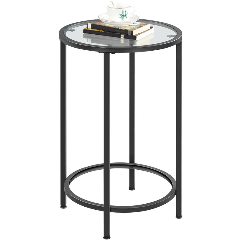 Yaheetech Glass End Table Round Side Table Small Coffee Accent Table Nightstand wGlass Top  Metal Frame for Living RoomBalconyBedroomPorchSmall Space Modern Style Black