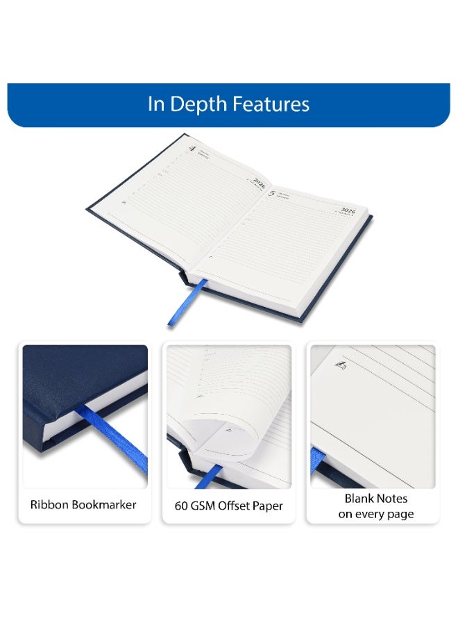 FIS 2026 Diary, A5 Size Diary(148x210mm), Hard Cover Vinyl Materials, 1 Side Padded, English, 60gsm White Paper, Blue Color-FSDI18E26BL - Image 5