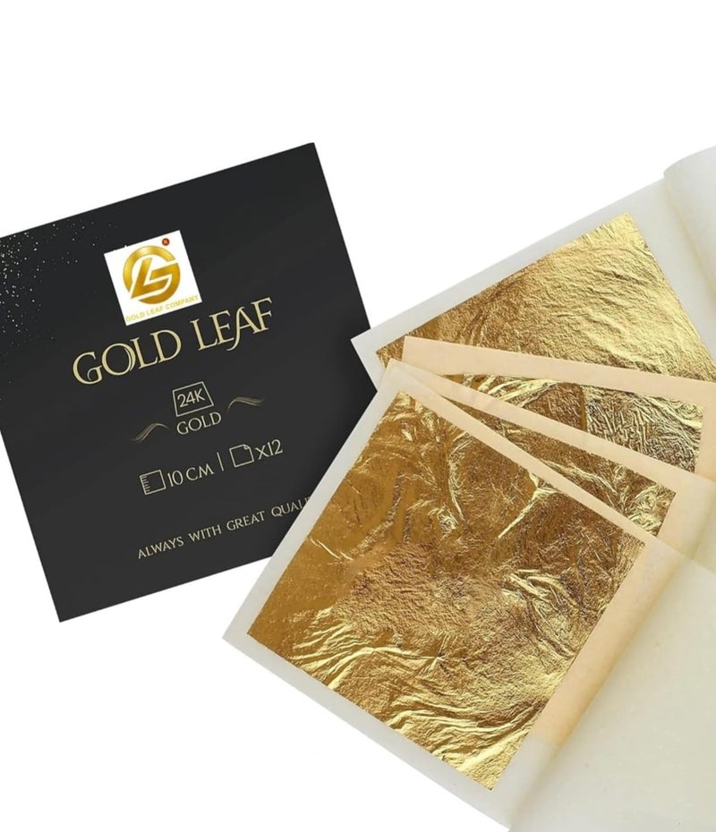 SGLS GOLD LEAF 10pcs.Gold Vark EDIBLE Foods Leaf Pure Leafs 24K for Baking,Cakes,Sweets,Halwa, Ayurvedic,food for Anti -Aging,Facia Spa Craft Gliding Leaf (SIZE. 75"MMX50"MM)_10pcs - Image 1