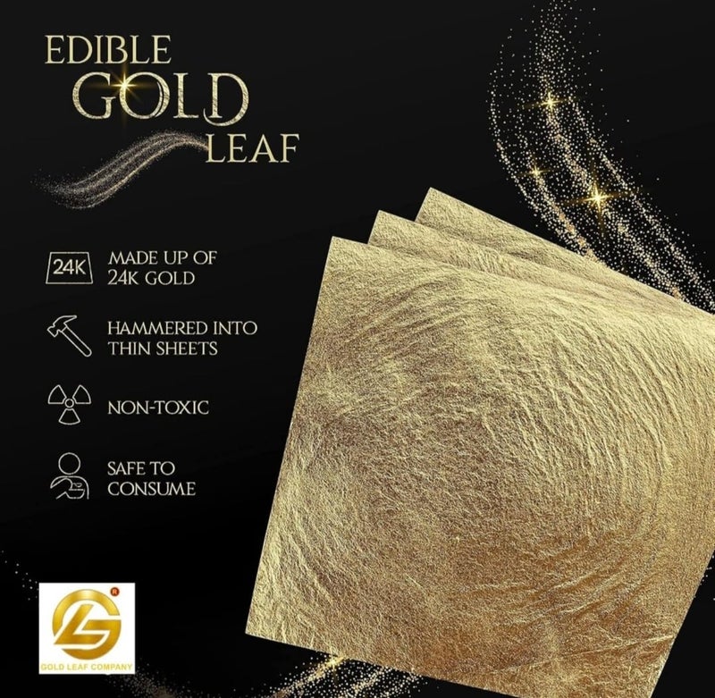 SGLS GOLD LEAF 10pcs.Gold Vark EDIBLE Foods Leaf Pure Leafs 24K for Baking,Cakes,Sweets,Halwa, Ayurvedic,food for Anti -Aging,Facia Spa Craft Gliding Leaf (SIZE. 75"MMX50"MM)_10pcs - Image 5