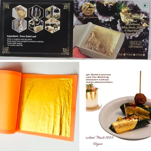 SGLS GOLD LEAF 10pcs.Gold Vark EDIBLE Foods Leaf Pure Leafs 24K for Baking,Cakes,Sweets,Halwa, Ayurvedic,food for Anti -Aging,Facia Spa Craft Gliding Leaf (SIZE. 75"MMX50"MM)_10pcs - Image 3