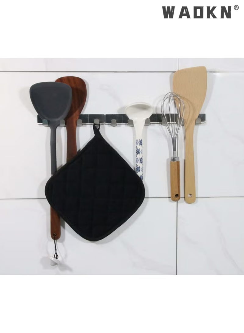 WAOKN 5Pcs Square Cotton Pot Holders,  Heat Resistant Kitchen Trivet Mats, Silverstone Lining Anti-Scald Hot Pads, with Great Heat Resistance, Hot Pads, Trivets for Cooking and Baking，Black Square Fabric Coasters , Multi-use Cotton Pot Mats，20x20cm - Image 4