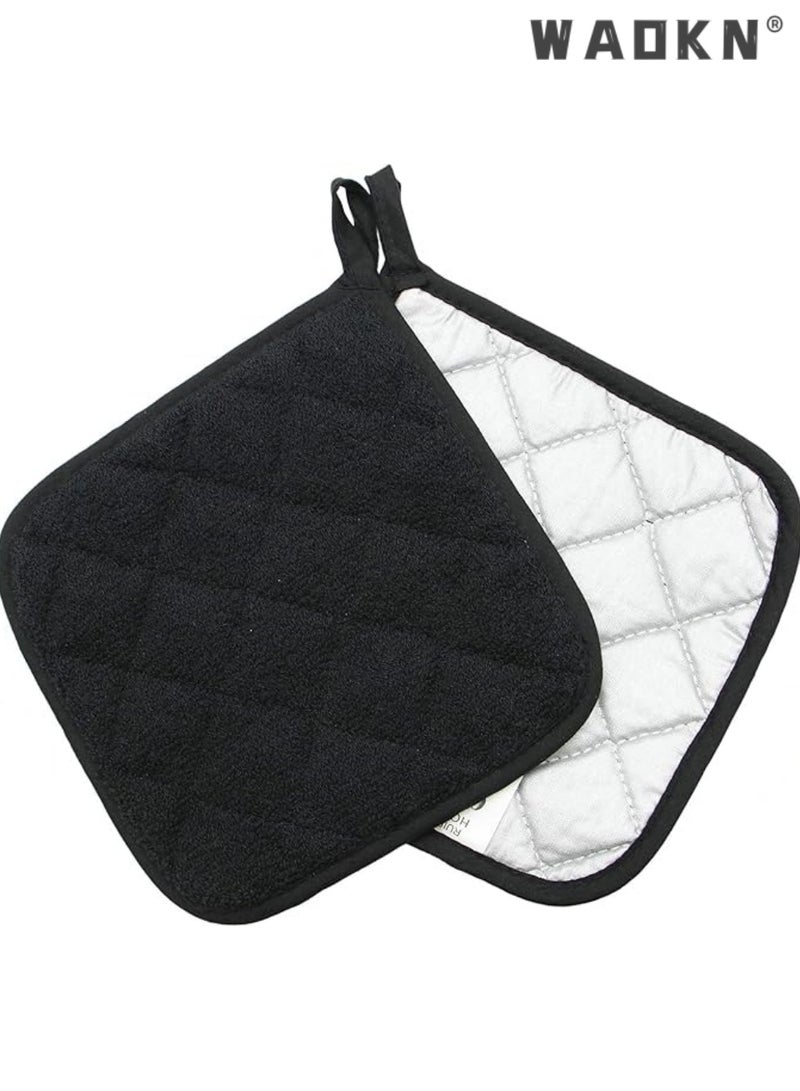 WAOKN 5Pcs Square Cotton Pot Holders,  Heat Resistant Kitchen Trivet Mats, Silverstone Lining Anti-Scald Hot Pads, with Great Heat Resistance, Hot Pads, Trivets for Cooking and Baking，Black Square Fabric Coasters , Multi-use Cotton Pot Mats，20x20cm - Image 3