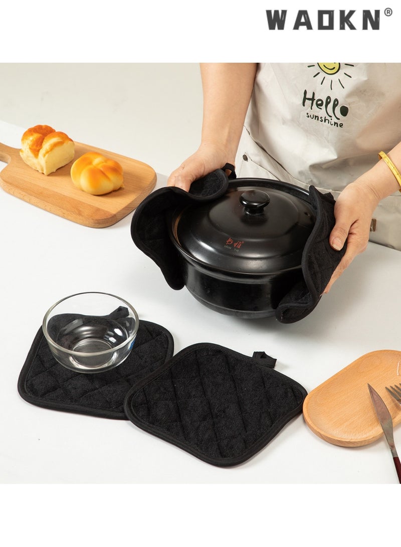 WAOKN 5Pcs Square Cotton Pot Holders,  Heat Resistant Kitchen Trivet Mats, Silverstone Lining Anti-Scald Hot Pads, with Great Heat Resistance, Hot Pads, Trivets for Cooking and Baking，Black Square Fabric Coasters , Multi-use Cotton Pot Mats，20x20cm - Image 2