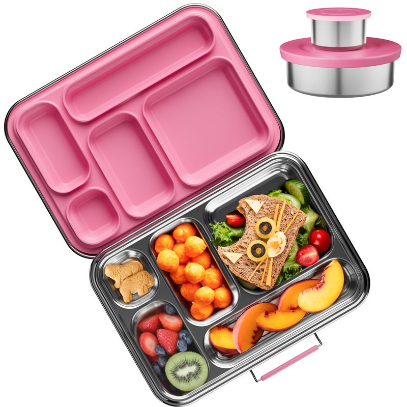 AOHEA Stainless Steel Bento Box Kids, Kids Metal Bento Lunch Box BPA Free Lunch Box Containers 304 Stainless Steel Bento Box for School and Office(Pink) - Image 1