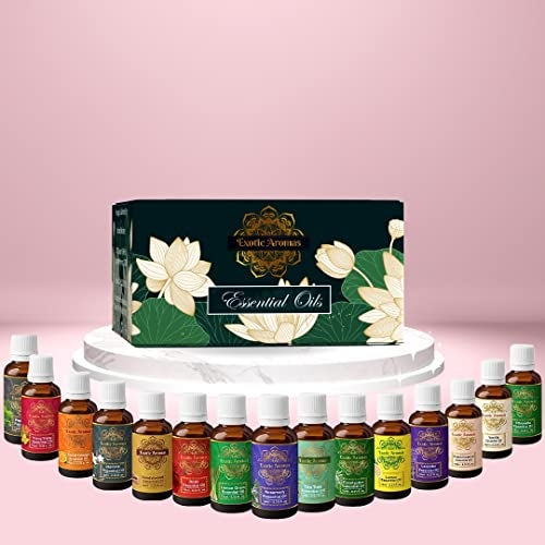 Exotic Aromas Essential Oil Pack of 15 Lavender Rose Sandalwood Jasmine Orange Rosemary Lemongrass Ylang Ylang Tea Tree Peppermint Eucalyptus Lemon Frankincense Vanilla Citronella - Image 3