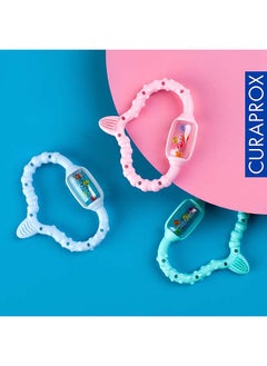 CURAPROX حلقة تسنين كيورابروكس للأطفال، حلقة تسنين للأطفال باللون الفيروزي مع خشخيشة، حلقة تسنين للأطفال مع فرشاة أسنان تعليمية، حلقة تسنين للأطفال للتسنين، خالية من مادة بيسفينول أ، باللون الفيروزي، قطعة واحدة.  - Image 5