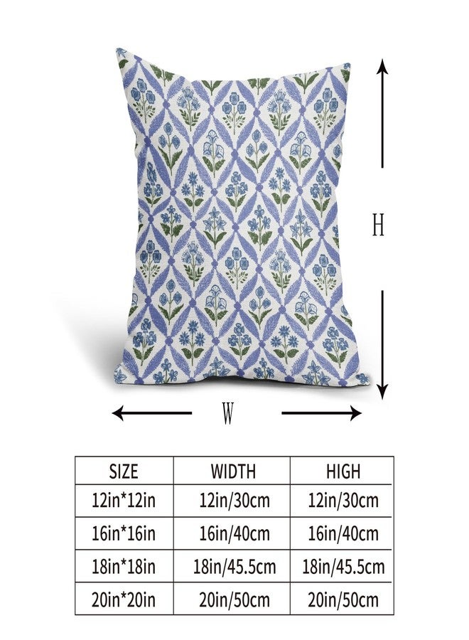Smozenith Blue Green Floral Block Print Pillow Covers 18X18 Set of 2, Flower Pattern Spring Summer Print Decorative Throw Pillow Covers Outdoor Farmhouse Seasonal Cushion Case Couch Sofa Bed Decor - Image 5