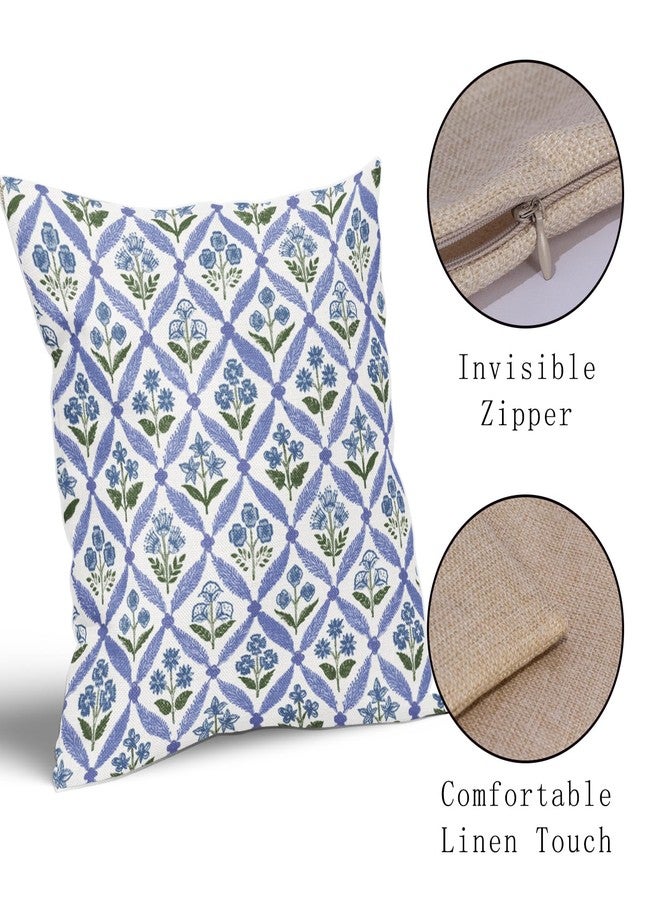 Smozenith Blue Green Floral Block Print Pillow Covers 18X18 Set of 2, Flower Pattern Spring Summer Print Decorative Throw Pillow Covers Outdoor Farmhouse Seasonal Cushion Case Couch Sofa Bed Decor - Image 4