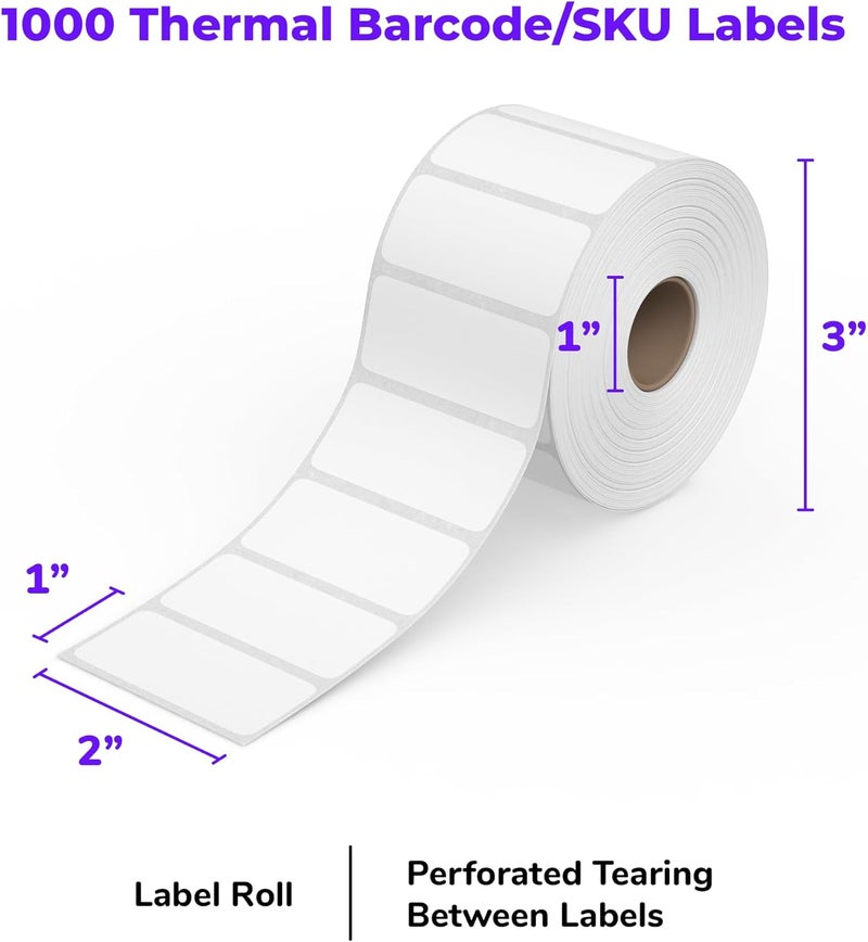 Rollo Direct Thermal 2x1 Barcode Labels - Roll of 1,000 Thermal Labels for Shipping and Inventory - Image 2