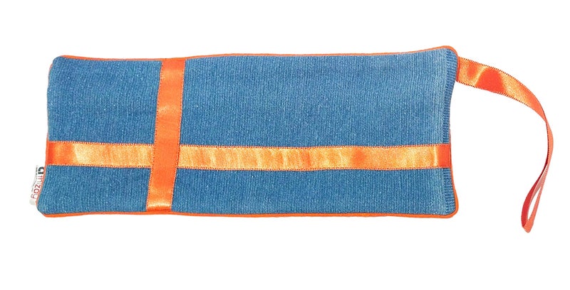athizay Pencil Pouch for Kids Girls Teenagers Denim Plus Pouch Handmade Premium School Zipper Cases Stationary Organiser Washable Pen Case (Orange, Denim Blue) - Image 1