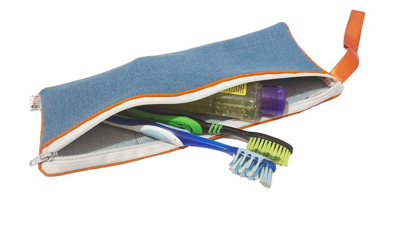 athizay Pencil Pouch for Kids Girls Teenagers Denim Plus Pouch Handmade Premium School Zipper Cases Stationary Organiser Washable Pen Case (Orange, Denim Blue) - Image 4