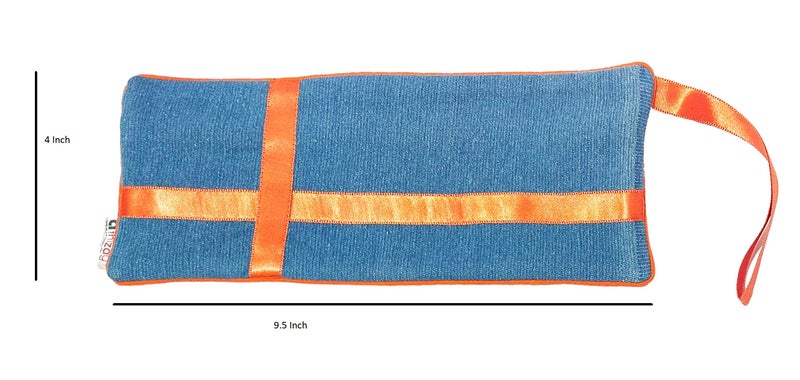 athizay Pencil Pouch for Kids Girls Teenagers Denim Plus Pouch Handmade Premium School Zipper Cases Stationary Organiser Washable Pen Case (Orange, Denim Blue) - Image 2