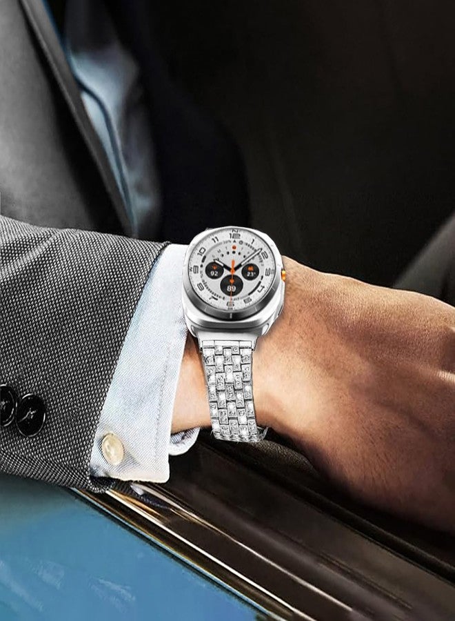 DEALELE Bands Compatible with Samsung Galaxy Watch Ultra 47mm 2025/2024, Bling Rhinestone Diamond Metal Replacement Strap for Galaxy Watch Ultra 2 / Ultra Women Men, Silver - Image 5