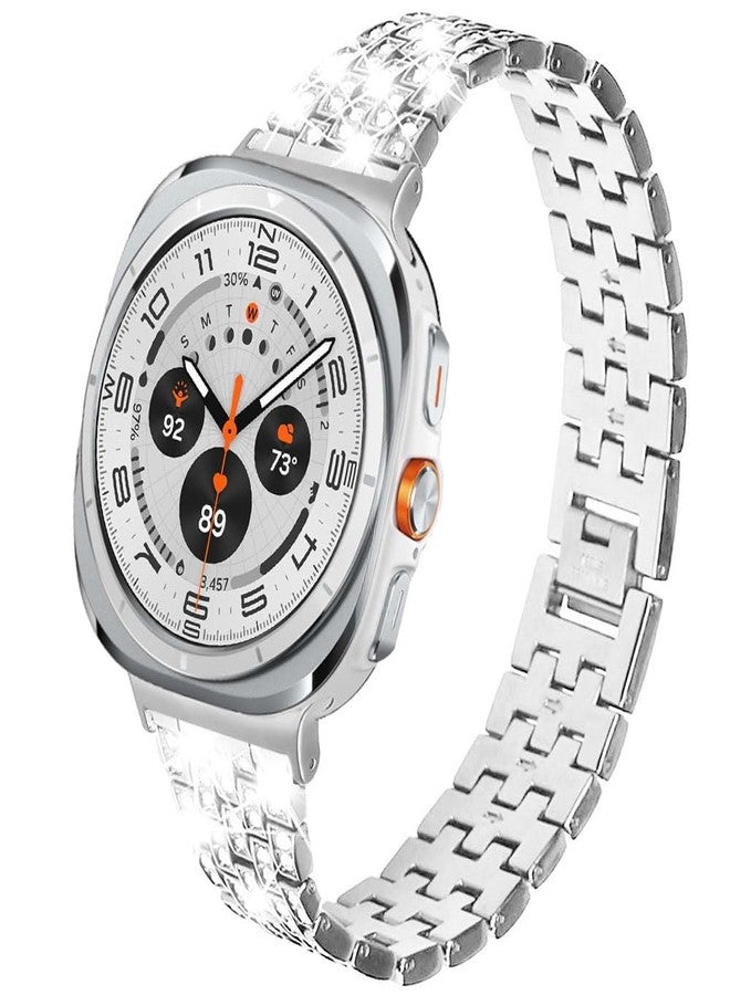 DEALELE Bands Compatible with Samsung Galaxy Watch Ultra 47mm 2025/2024, Bling Rhinestone Diamond Metal Replacement Strap for Galaxy Watch Ultra 2 / Ultra Women Men, Silver - Image 2