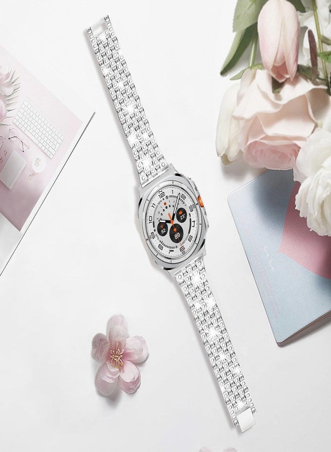 DEALELE Bands Compatible with Samsung Galaxy Watch Ultra 47mm 2025/2024, Bling Rhinestone Diamond Metal Replacement Strap for Galaxy Watch Ultra 2 / Ultra Women Men, Silver - Image 3