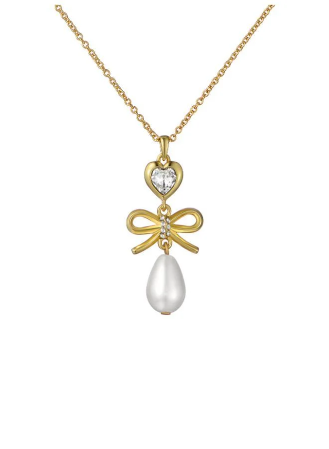 تيد بيكر IMOGEN: Icon Charm Heart Bow Pearl Drop Pendant Necklace
