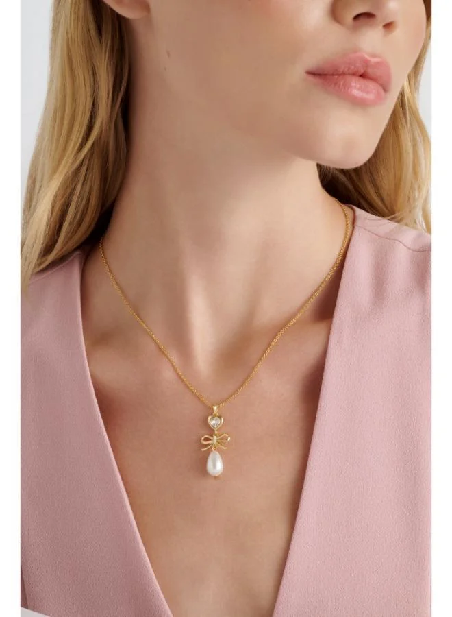 Ted Baker  IMOGEN: Icon Charm Heart Bow Pearl Drop Pendant Necklace for Women | Best Price UAE