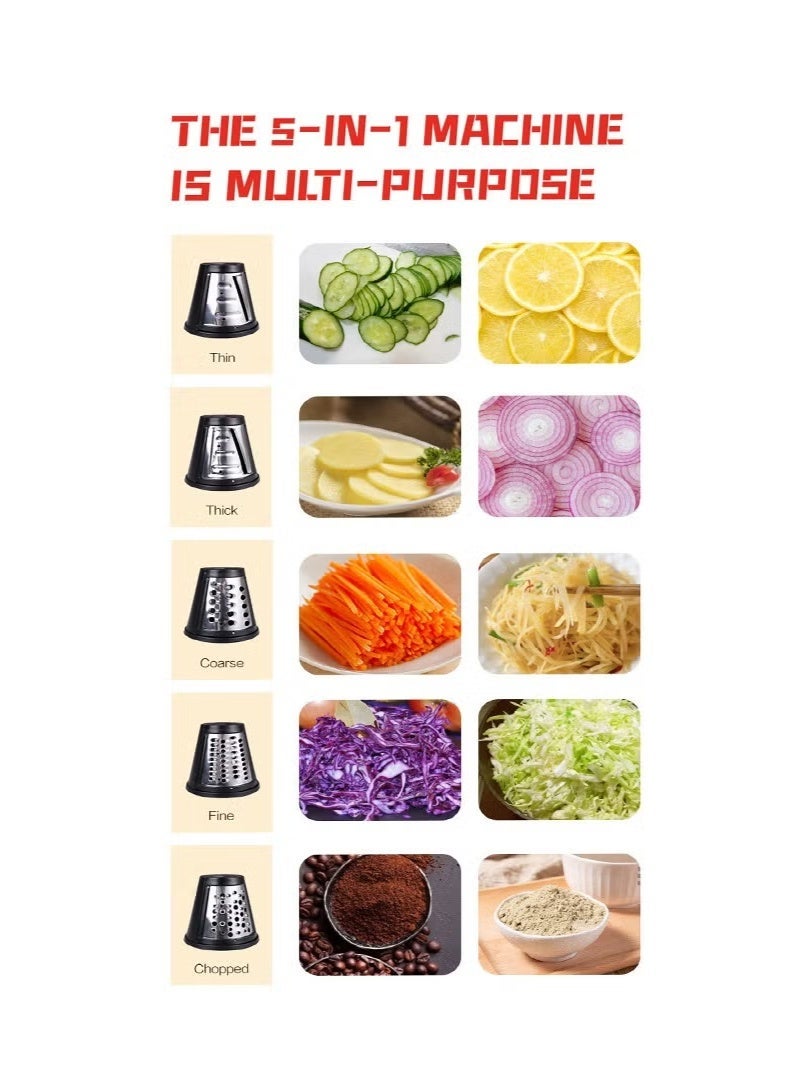 sokany Electric Cheese Grater, 5 in 1 Professional Electric Slicer Shredder,800W Cheese Grater/Chopper Salad Maker, Shredder for Home Kitchen Use with One-Touch Control,Food Processor with 5 Blades Set,SK-06029 - Image 4