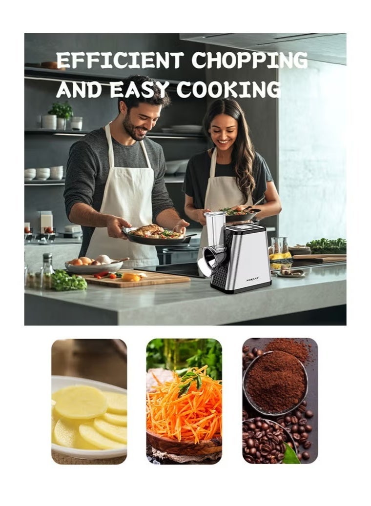 sokany Electric Cheese Grater, 5 in 1 Professional Electric Slicer Shredder,800W Cheese Grater/Chopper Salad Maker, Shredder for Home Kitchen Use with One-Touch Control,Food Processor with 5 Blades Set,SK-06029 - Image 5