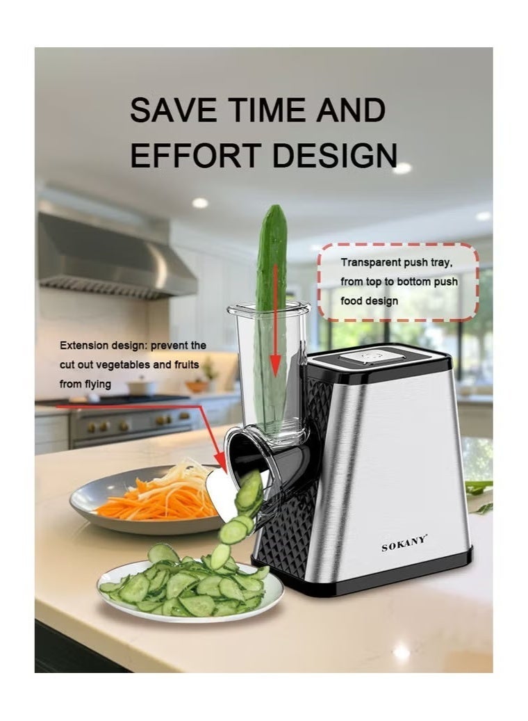sokany Electric Cheese Grater, 5 in 1 Professional Electric Slicer Shredder,800W Cheese Grater/Chopper Salad Maker, Shredder for Home Kitchen Use with One-Touch Control,Food Processor with 5 Blades Set,SK-06029 - Image 1