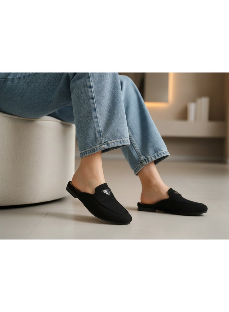 LIFESTYLISH Mule Suede Flat Stylish SB-24 - Black - Image 1