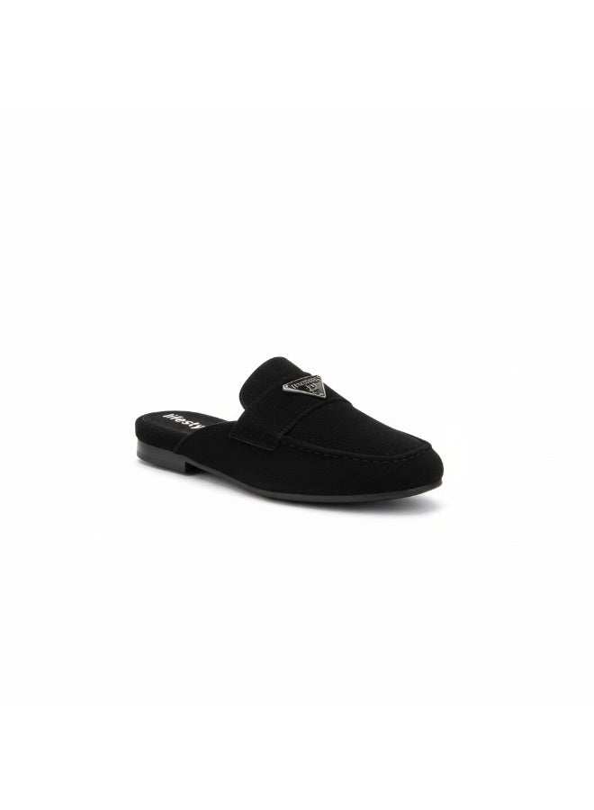 LIFESTYLISH Mule Suede Flat Stylish SB-24 - Black - Image 2