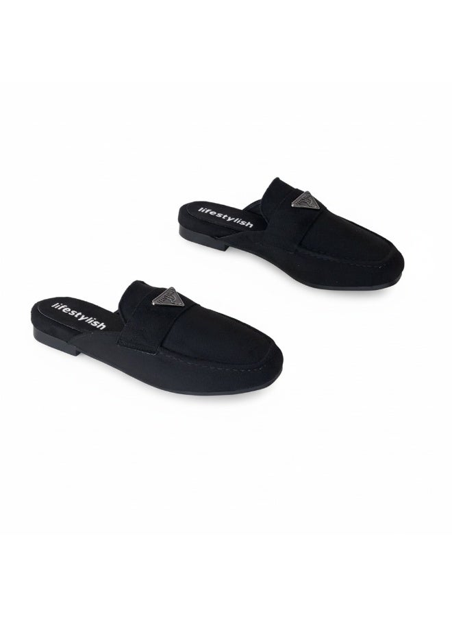 LIFESTYLISH Mule Suede Flat Stylish SB-24 - Black - Image 3