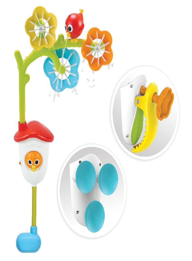 Yookidoo Yookidoo Baby Bath Mobile - Spinning Flowers and Swiveling Fountain for Newborn and Toddler Bath Time Sensory Development (Tub Not Included) - Attaches to Any Size Tub Wall - 0-2 yrs.  - Image 1